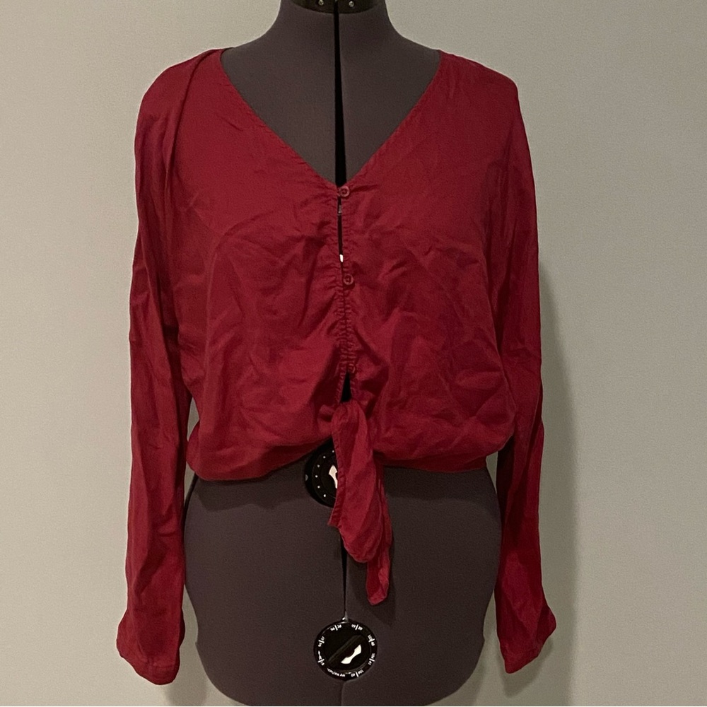 Tie Front Button Up Cropped Top - image 1
